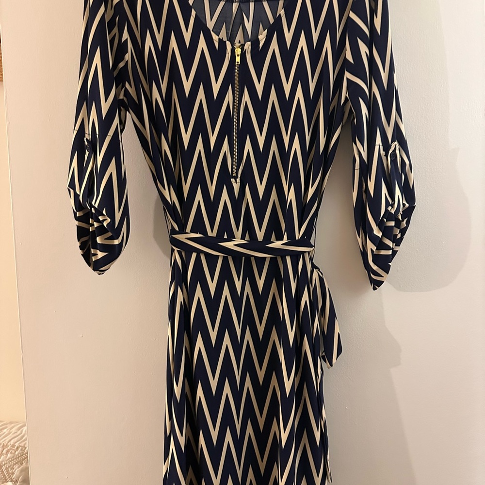 Tacera Navy and Cream Chevron Dress
